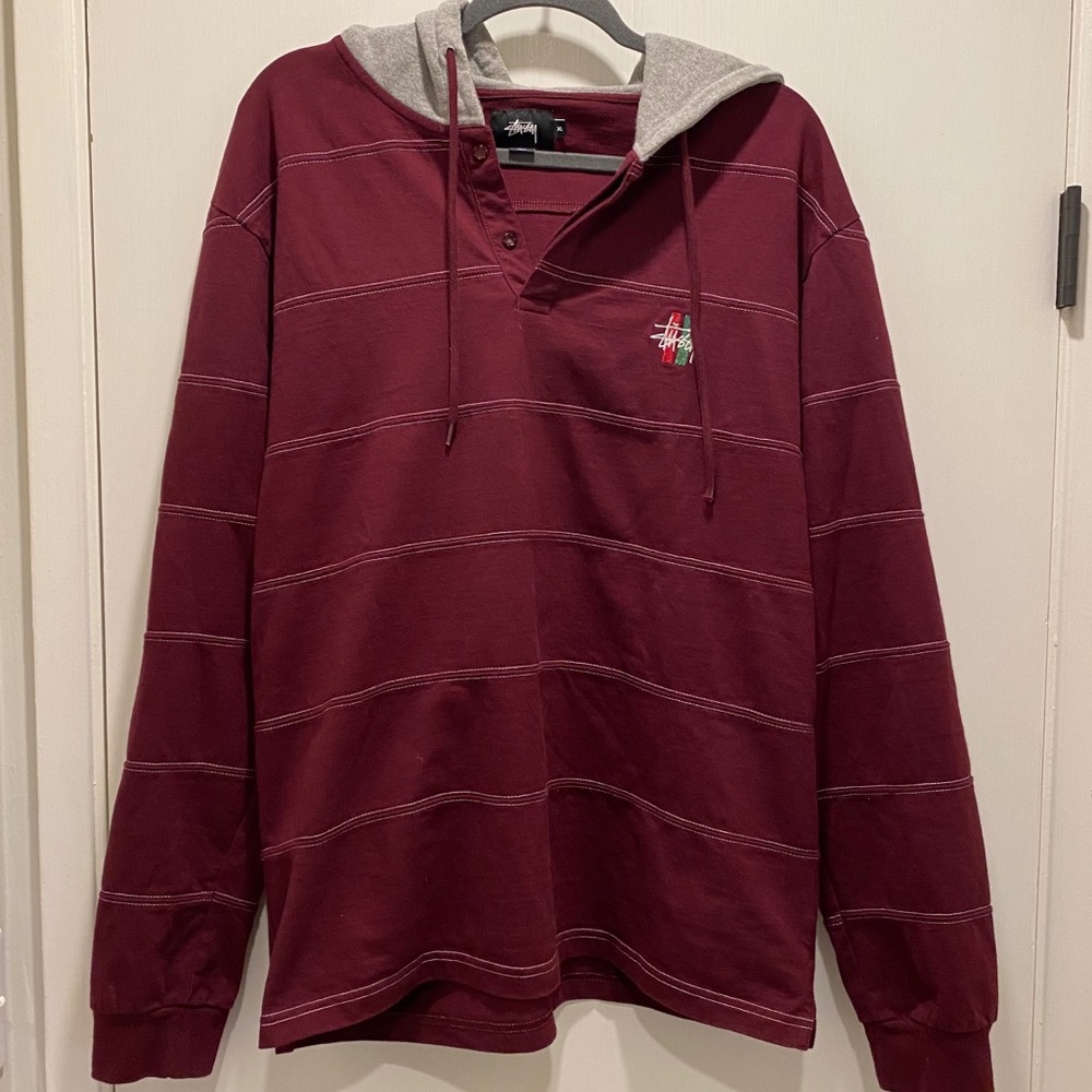 Vintage Stussy hoodie red with gray hood